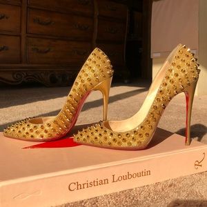 Christian Louboutin Follies Spikes Gold Glitter